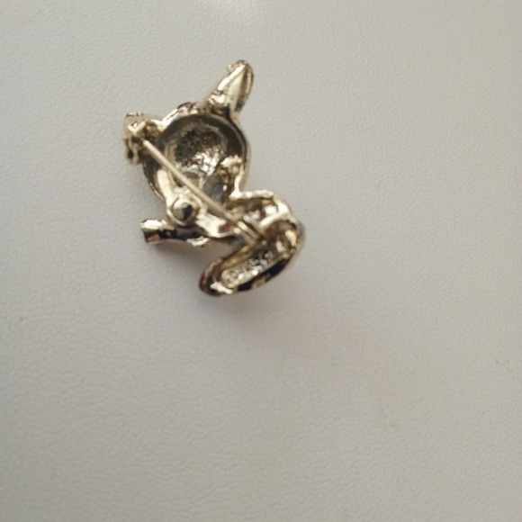 Fox Lapel Pin Brooch Vintage Gold Tone Green Rhinestone Eyes Enamel Nose Eyebrow - Picture 4 of 5